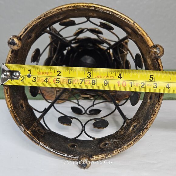 Vtg Metal Filigree Angel Garden Statue 15" Bronze Color Green Glass Taper Decor - Picture 6 of 12